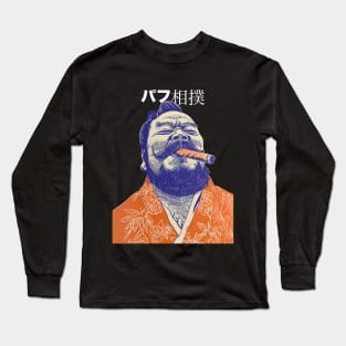 Puff Sumo in Japanese: Smoking a Fat Robusto Cigar on a dark (Knocked Out) background Long Sleeve T-Shirt